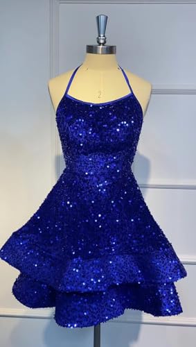 HUUTOE Sparkly Sequin Homecoming Dresses 2025 Spaghetti Straps Tiered Prom Dresses for Teens Short Cocktail Party Gowns2