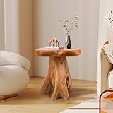 GJRIEFD Small Side Table, Freeform Live Edge Wood Stool, Unique Design Natural Plant Stand for Patio, Garden, Yard, Living Room, Bedroom