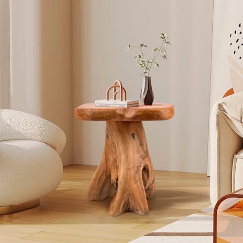 GJRIEFD Small Side Table, Freeform Live Edge Wood Stool, Unique