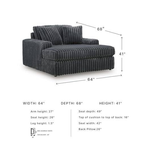 Image of Signature Design by Ashley Midnight-Madness Oversized Chaise, Gunmetal | Jumbo corduroy fabric, Indoor chaise lounge, Built-in USB port, Dual cup holders