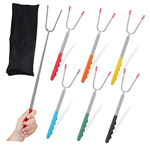Abaodam 12pcs Telescoping Stainless Steel Bbq Fork for Camping Hot Dogs Marshmallows Grilling Tools - Handles for Outdoor Cooking Picnics