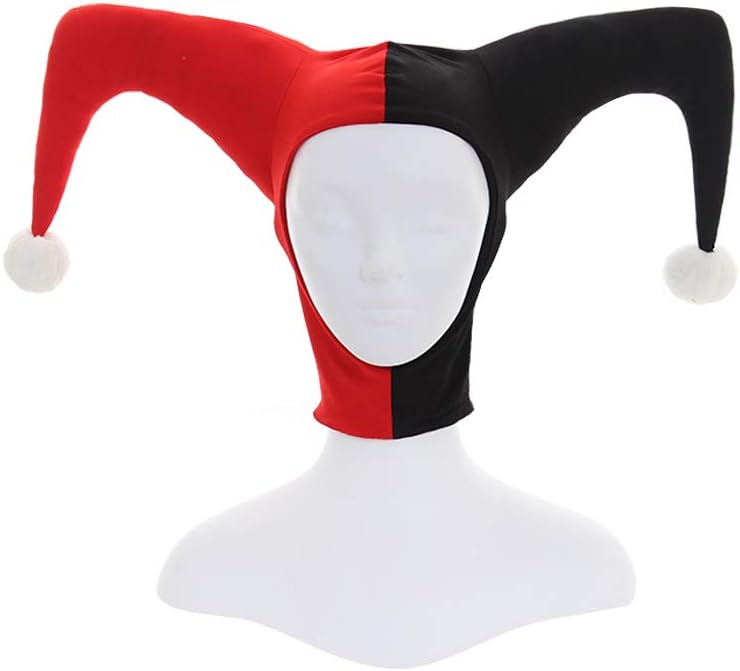 Harlequin Jester Costume Hat Bonnet Red and Black Evil Clown Costume Hat Cap Accessories Headpiece for Adult