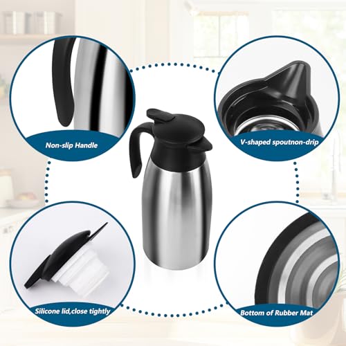 Thermokanne 1.7Liter, Isolierkanne 304 Edelstahl Isolierte, Kaffeekanne Thermo Doppelwandige Vakuum, Teekanne 24 Stunden Wärmedämmung, Thermoskanne für Kaffee, Tee, Wasser, Getränk, Warmhaltekanne