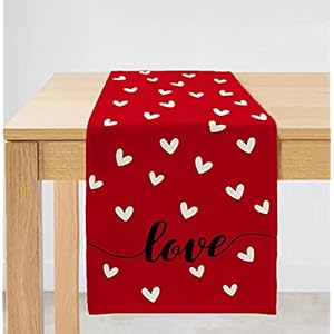 ARKENY Happy Valentines Day Heart ​Red Table Runner 13×72 Inches Long Farmhouse Indoor Outdoor Vintage Love Holiday Theme Gathering Dinner Party Decor