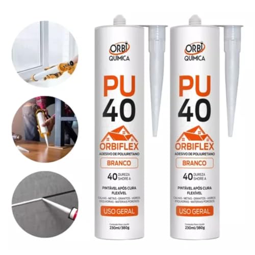 Adesivo Selante PU 40 380g 230ml 12 peças Branco Orbi