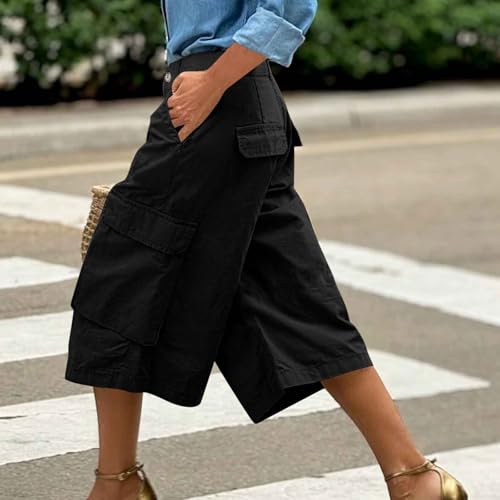 Cargo Capris for Women Wide Leg Lightweight Casual Cargo Pants Summer Baggy Cropped Trousers with Pockets2