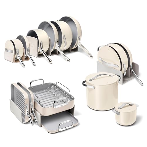 Image of Caraway 31-Piece Ceramic Cookware Bundle - Fry Pans, Saucepans, Saute Pan, Dutch Oven, Petite Cooker, Stir Fry, Rondeau, Stock Pot, Grill & Griddle Pans, Roasting Pan, Racks, Organizers - Cream