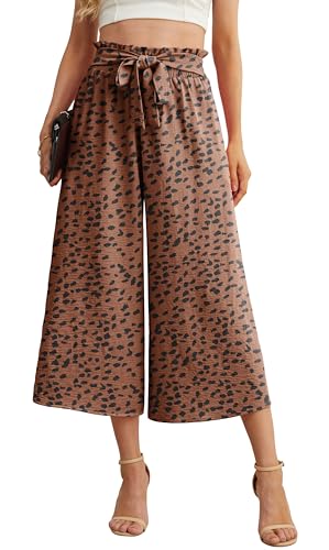 Image of IWOLLENCE Women Flowy Loose Wide Leg Pant Summer Beach Casual Trousers high Waist Adjustable Knot Business Work Casual Pants