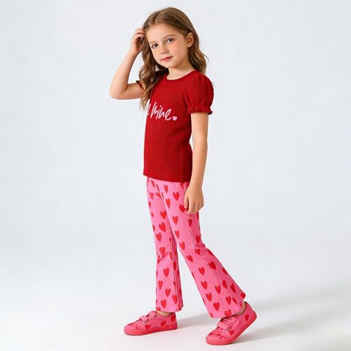 Image of Ayzozuy Kids Toddler Girl Clothes Letter Print Graphic Top + Leopard Print Flare Leg Pants 2PC Summer Clothing Set