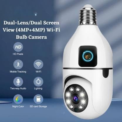 Image of 10MP (5+5MP) HD Bulb PTZ Indoor WiFi CCTV Security Camera with Dual Lens, Color Night Vision, Motion Tracking, Two-Way Audio & 128GB SD Card Support | 360 Pan Tilt Bulb Camera