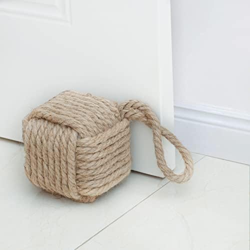 Marwood Rope Knot Door Stops Decorative Nautical Door Stopper Handmade with Handle, Jute Weighted Interior Doorstop Sailor Knot for Door and Window - Square (5"x5”, 4lbs)