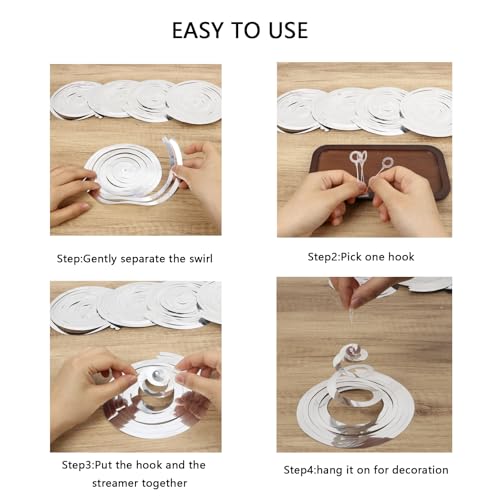 Image of Silver Ceiling Swirl Foil Decorations 30Pack- Hanging Swirls Party Decoration, Shiny Silver Streamers for Graduation, Holidays, Weddings - Easy to Assemble, Indoor & Outdoor Use (Silver, 30Pcs)