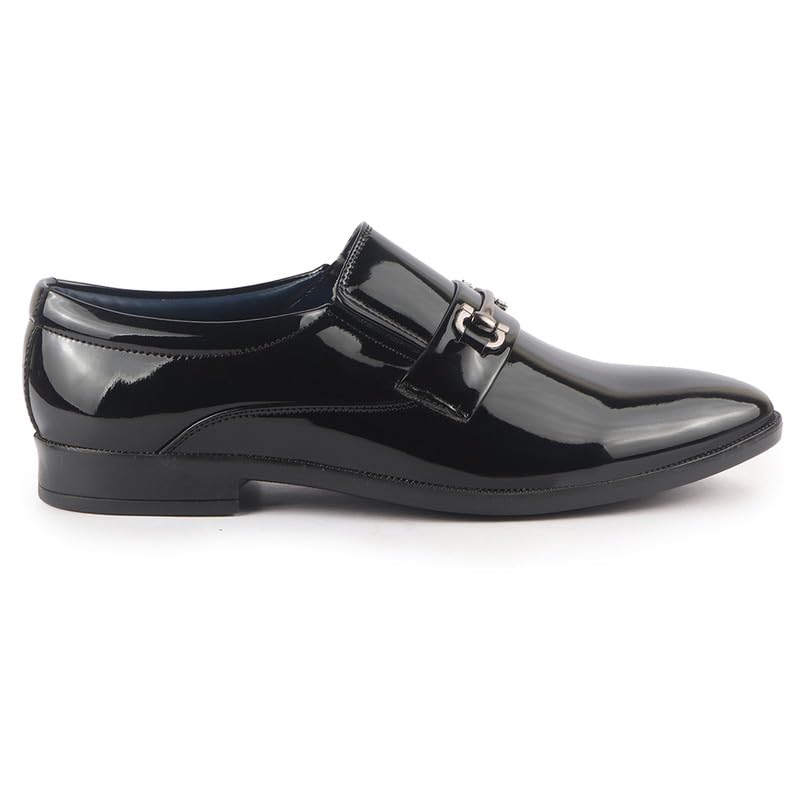 Image of FAUSTO Men Horsebit Buckle Patent Leather Party Formal Slip On Shoes | Extra Cushioned Insole Tuxedo Loafers for Wedding, Reception, Cocktail
