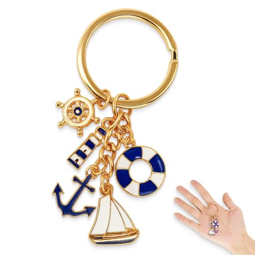 Yowfond Portachiavi marittimo: ancora, barca a vela e decorazione nautica, idee regalo per donne, regali di compleanno fidanzata e buona amica, portachiavi portafortuna (blu)