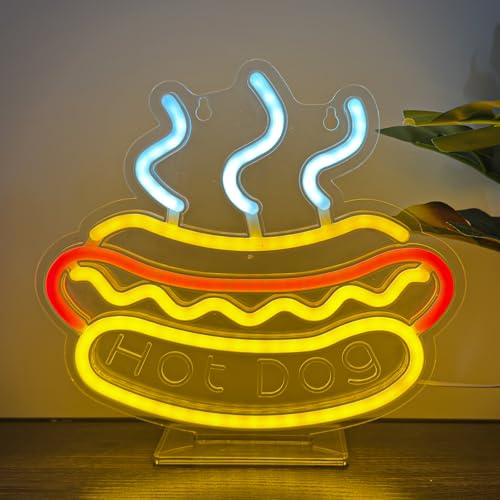 Image of Hot Dog Neon Signs for with Type-C & USB Power Wall Decor, | LED Food Sign Hot Dog Gifts for Kitchen, Bar & Restaurant, Acrylic Base & Hooks Included