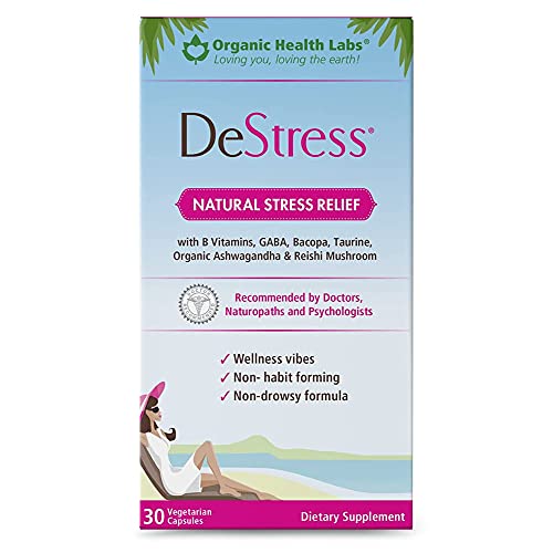 DeStress All-Natural: Veggie Capsules, with B Vitamins, Magnesium, Ashwagandha and L-Theanine Supplement, Anxiety Relief, 30 Veggie Capsules, Stress Relief Supplement Organic Health Labs
