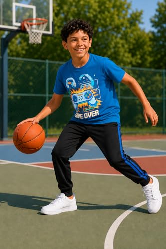 Image of Pro Athlete Boys Pants Set - 3 Piece Active Short Sleeve Graphic Tees Athletic Shorts and Jogger Sweatpants for Boys