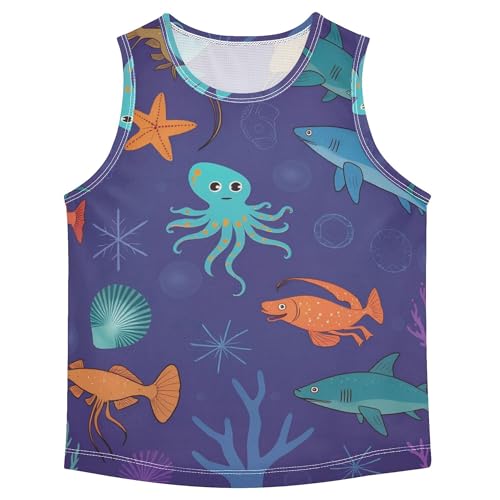 JUNZAN Sea Animals Boys Tank Tops Sleeveless Teens Vest Sports Outdoor Breathable Outfit for Surfing Vacation Swim 3T