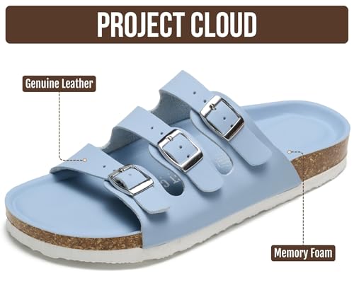 Image of Project Cloud 100% Genuine Leather Summer Sandals for Women 2026 - Memory Foam & Cork Footbed Beach Vacation Essentials Womens Sandals Comfortable Lightweight Slides for Women Footwear (Capri)