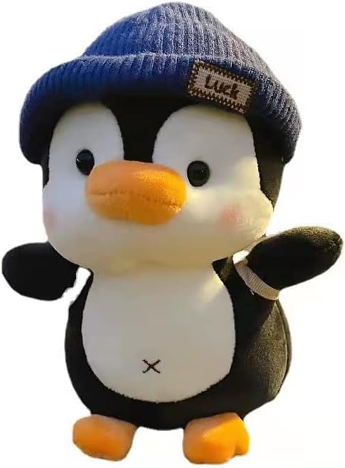 OBLRXM Pingüino de Peluche, Juguetes Peluche de Pingüino Animal de Peluche Suave, Pingüino de Gorra de Punto Azul, Ideal para niños de 3 años o más y Adultos (22CM)