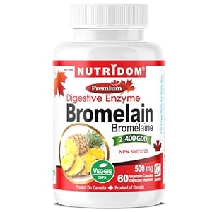 Nutridom Bromelain Digestive Enzyme Pineapple Supplements, 2400 GDU/g, 500 mg, Supports Healthy Digestion, Non-GMO, Vegan, Free of Gluten, Soy & Dairy (60 Count)