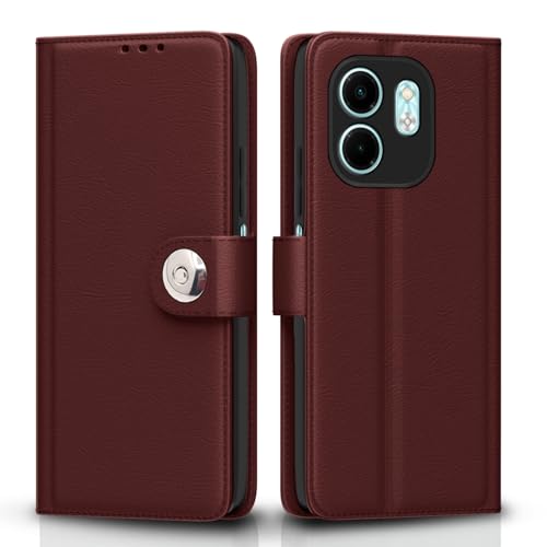 Image of Pikkme Flip Cover Leather Finish | Inside TPU with Card Pockets | Wallet Stand and Shock Proof | Complete Protection Button Flip Case for Infinix Smart 9 HD(Brown)