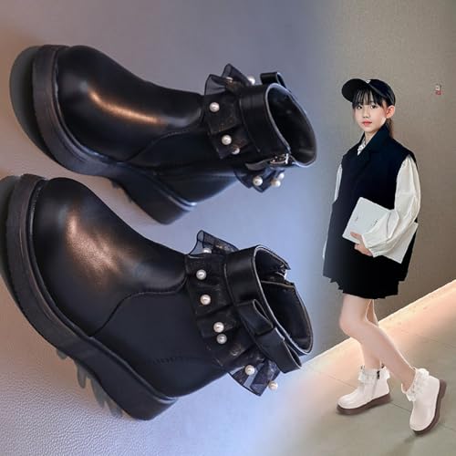 Girls Fashion Short Dress Boot with Lace Pearl Decoration Thick Bottom Solid Classic Non Slip Girls Size 3 Riding Boots4