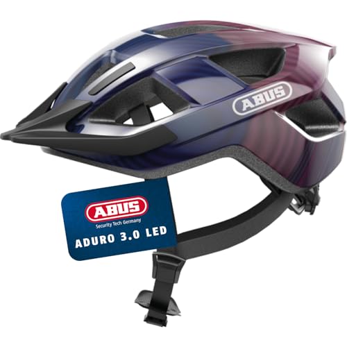 ABUS Fahrradhelm Aduro 3.0 LED - Sportiver City-Helm in stilvollem Design für alltägliche und sportliche Touren - mit Rücklicht - für Damen und Herren - Größe M, Violett