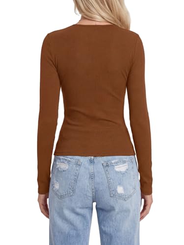 Image of LYANER Women's Lace V Neck Long Sleeve Fitted Shirts Basic Ribbed Knit Tops Going Out Trendy Top