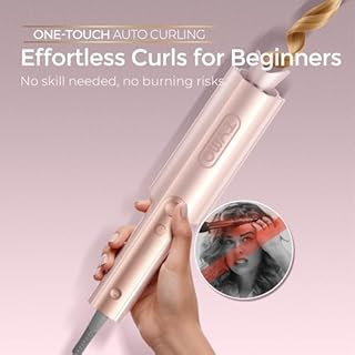 TYMO CurlPro Plus Hair Curler Automatic Rotating - Long Barrel Curling Wand for Long Hair, Ceramic Curling Iron for Women, Anti-Scald, Tangle-Free, 600M Ionic, Dual Voltage, UK Plug, Gold Blush, 25 mm