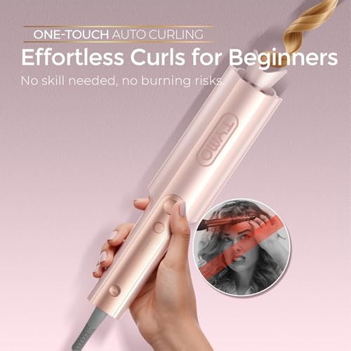 Image of TYMO CurlPro Plus Automatic Rotating Curling Iron - Upgraded Long Barrel Curling Wand for Long Hair, Ceramic Hair Curler for Women, Anti-Scald, Tangle-Free, 600M Ionic, Dual Voltage,Gold Blush, 1 Inch