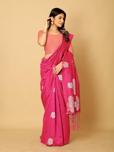 Image of Amazon Brand - Anarva Round Neck Dobby Cotton Lycra Stretchable Elbow Half Sleeve Readymade Saree Blouse for Women Stylish