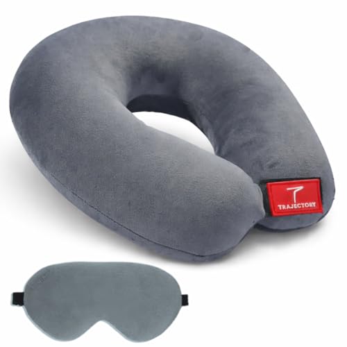 Image of Trajectory Travel Neck Pillow with Sleeping Eye Mask Combo for Travelling and Sleeping in Airplane Flight, Cab, Car, Train, Bus for Men and Women Grey(As seen on Shark Tank)