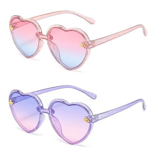 Hifot 2 Paire Lunettes de Soleil Enfant,Mode Lunettes de soleil Coeur UV400 Lunettes de Fête pour Fille Fête de Vacances à La Plage
