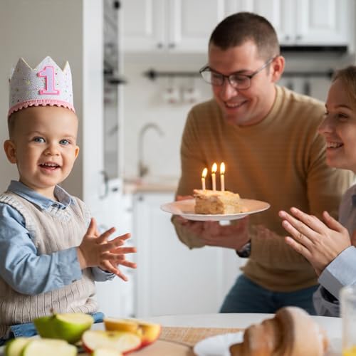 White First Birthday Crown, Soft First Birthday Hat for Girls, Glitter One Birthdays Hat with Colorful Dots, Birthdays Girl Crown for Baby Shower Photo Props...4