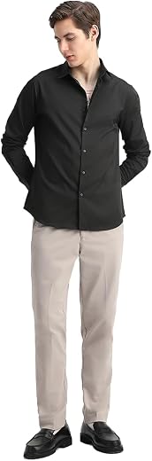 SNITCH Luxe Men Formal Shirt | Slim Fit Full Sleeve Spread Collar Solid Design | Wrinkle-Resistant &amp; Lightweight Polyester...
