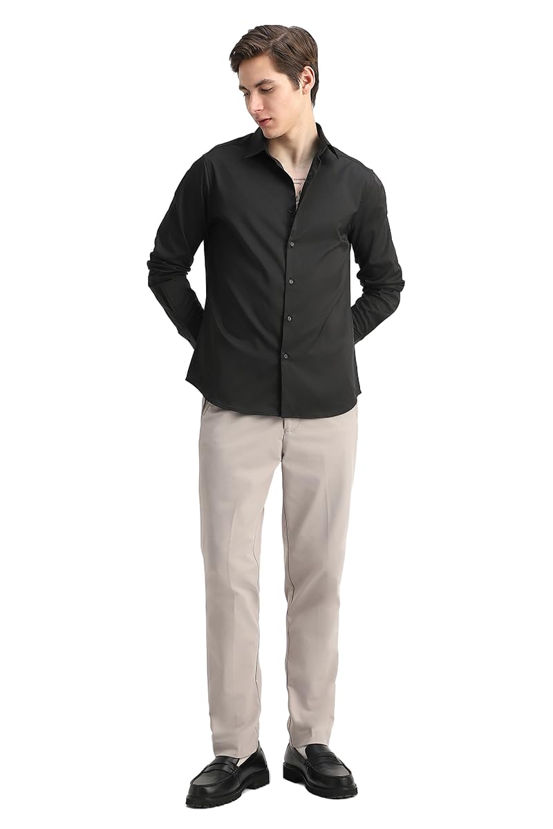 SNITCH Luxe Men Formal Shirt | Slim Fit Full Sleeve Spread Collar Solid Design | Wrinkle-Resistant & Lightweight Polyester...