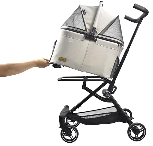 Image of ROODO 2026 Upgraded Version 3 in 1 Dog Cat Stroller with Detachable Carrier Lightweight Folding Portable All Terrain Pet Travel System Puppy Kitty Doggie Bunny Stroller for 30lbs(Light Khaki)