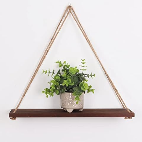 Rutledge & King Hanging Wall Shelves - Distressed Wooden Hanging Storage Shelves - Rustic Swing Rope (1, Dark Brown) Cover