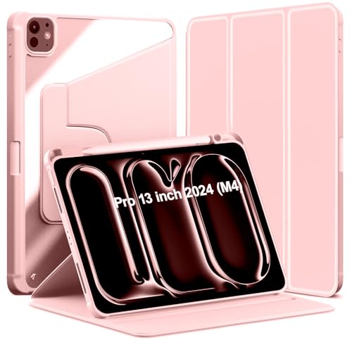 Étui rotatif iPad Pro 13 2024 M4 avec porte-crayon rose