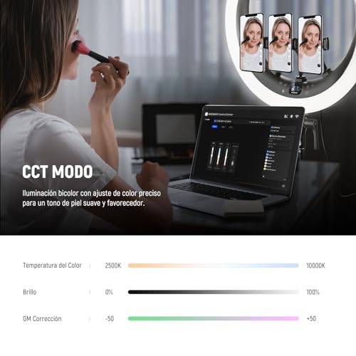 NEEWER 19" Anillo de Luz LED RGB con Soporte, 3 Soportes para Teléfono, Panel Táctil, 2.4G/App Control, 42W CRI97+ 2800lux/0.5m 360° Hue Regulable Iluminación para Transmisión en Vivo Zoom, RP19C - imagen 3