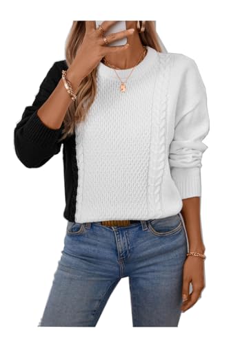 Image of Spring Fall Sweaters for Women 2025 Trendy Casual Long Sleeve Lightweight Crewneck Pullover Sweater Tops Chunky Cable Knit