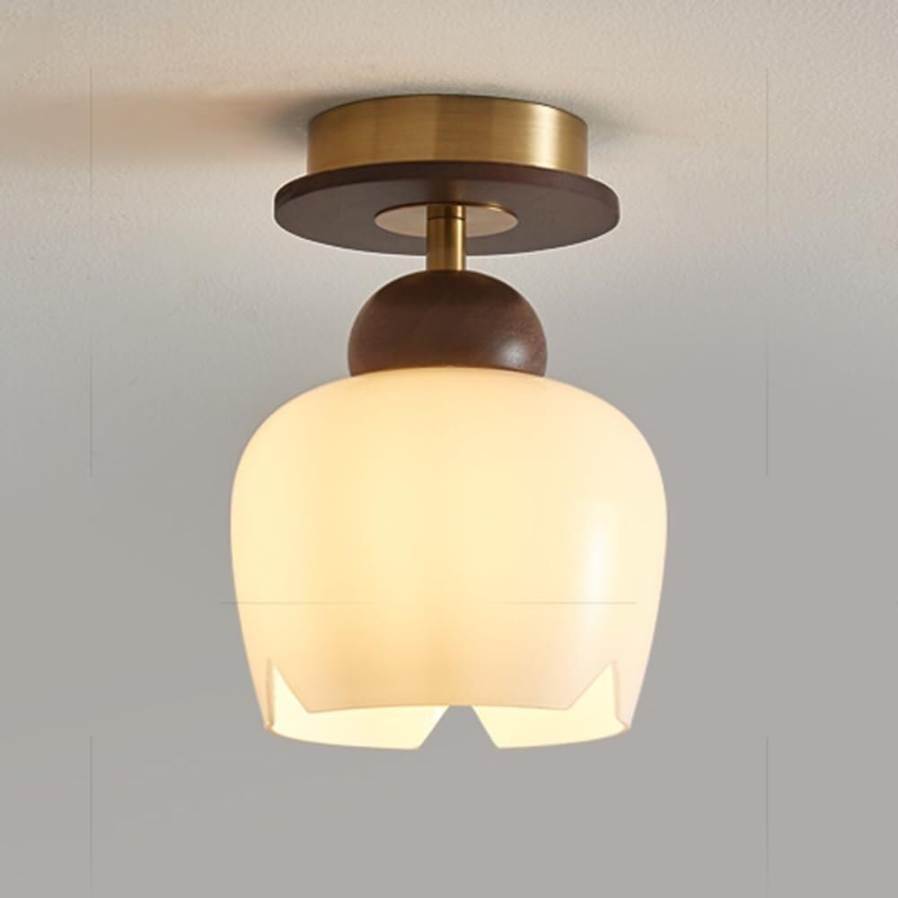 Plafonnier en bois de noyer et laiton pour illuminer chaleureusement l'entrée