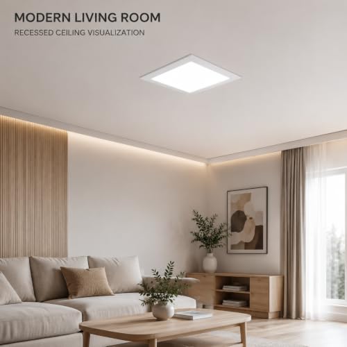 Image of EMITON 22W LED Square Panel Light | LED Ceiling Light with Driver | Energy Efficient Indoor Lighting for Home, Office, Bedroom, Living Room, Shop & Commercial Spaces | White
