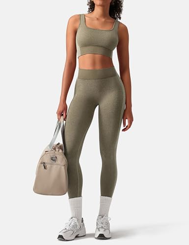 OLCHEE Womens Workout Sets 2 Piece Seamless Square Neck Sports Bra Padded Butt Lifting Leggings High Waist Yoga Gym Outfits - Image 6