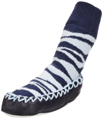 Mocc Ons Baby Toddler Slipper Socks Blue Zebra 6-12m