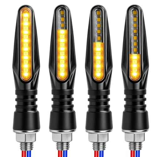4PCS Intermitentes Moto Homologados, 12V indicadores de motocicleta | 12 LED Universal Faros Led Secuencial modo de flujo intermitente Impermeable IP68 para Scooter Quad Cruiser Off Road