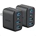 Anker Zolo USB C Charger Block, 2-Pack 4-Port Wall Adapter with 50W Max Output, 2 USB-C and 2 USB-A, Compact and Stable Design, for iPhone 17/16 Series, MacBook, iPad, Pixel, Galaxy, and More (Black)