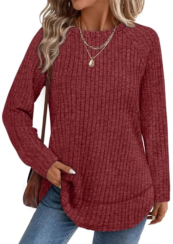 Image of WIHOLL Long Sleeve Shirts for Women Fall Sweaters Lightweight Trendy Tops