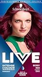 Schwarzkopf LIVE Intense Colour, Long-lasting Permanent Red Hair Dye, With Built-In Vibrancy Serum, Perfect Grey Coverage, Berry Red 044 Shade